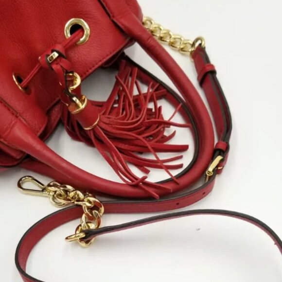 Michael Kors red leather crossbody shoulder bag tassels - Picture 5 of 5